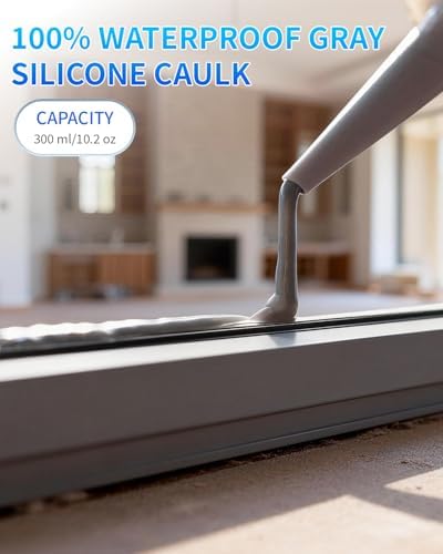 Silicone Caulk & Sealant Gray, 100% Waterproof Silicone Sealant, Shrink & Crack Proof, Silicone Caulking for Kitchen, Bathroom, RV, Interior & Exterior Use, 10.2 FL. OZ/300ML, 1 Pack
