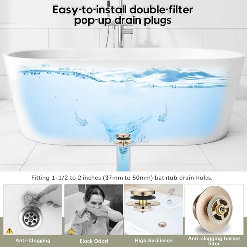 Universal Bathtub Stopper, Pop Up Bath Tub Drain Stoppers, EZ Install Bathtub Drain Replacement Trim Kit, Replaces Lift and Turn, Tip-Toe and Trip Lever Drains for Tub((Brushed Nickel)