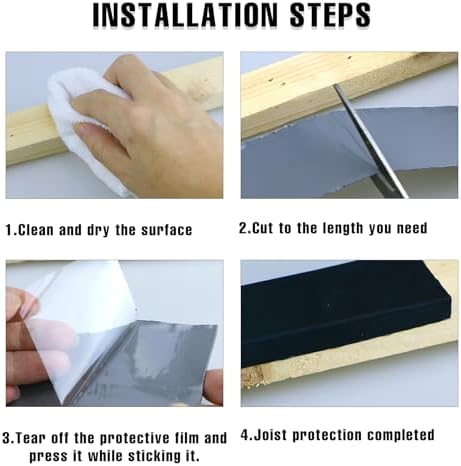 Joist Tape for Decking,6 Rolls 2" X 50' Butyl Tape,Weatherproof Butyl Sealant Deck Tape Joist- Deck Flashing Tape for Wood Joists Decks Roof