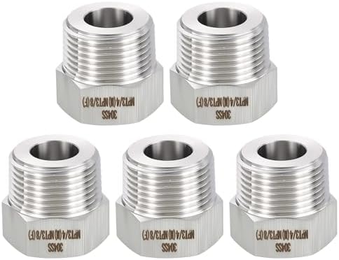 METALLIXITY 5PCS 3/4" MNPT x 3/8" FNPT Thread SUS304 Hex Bushing Extension | 304 Stainless Steel Pipe Fittings, Tube Adapters Convert for Water Line, Tub Spout/Shower Head