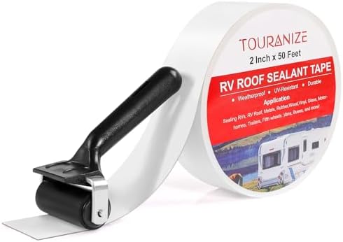 RV Roof Tape with Rubber Roller, 2 Inch x 50 Feet RV Sealant Tape for Camper Roof Repair, Boat Sealing, Trailer Roofing Seam Leaks, UV Resistant, Waterproof, White