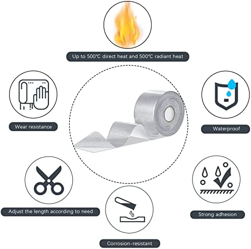 Zonon 2 Rolls Aluminum Foil Tape Heat Shield Tape Barrier Adhesive Reflective Fiberglass Thermal Insulation Reflective Material High Temp Protection(Silver,2 Inch X 65.6 ft)