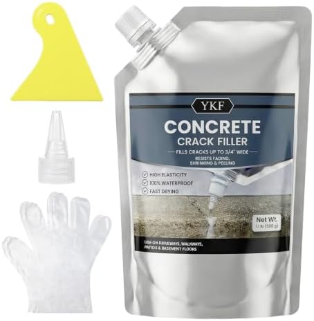 YKF Concrete Crack Filler (1.1lb) - Self-Leveling Liquid Cement Sealant for Driveways, Garage Floors, Patios - Waterproof, High Elasticity, Quick Drying - Gray