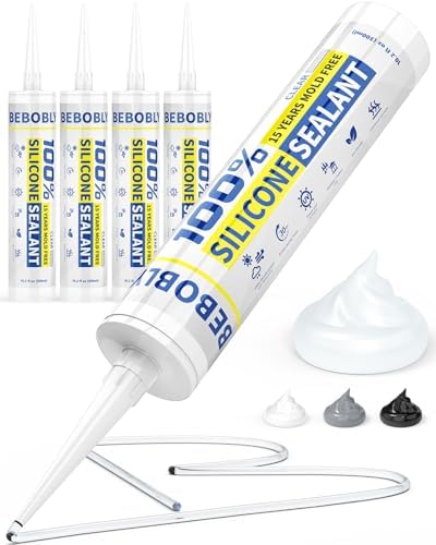 Silicone Caulk & Sealant Clear, 100% Waterproof Silicone Sealant, Shrink & Crack Proof, Silicone Caulking for Kitchen, Bathroom, RV, Interior & Exterior Use, 10.2 FL. OZ/300ML, 4 Pack