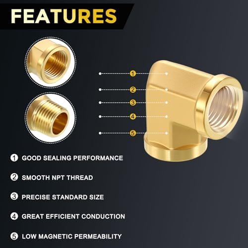 METALLIXITY 2PCS 1/4" NPT FeMale x 1/4"NPT FeMale 90°Barstock Street Elbow | Brass Pipe Fittings, Thread Brass Forged Pipe Fittings Adapter for Water Line, Tub Spout/Shower Head