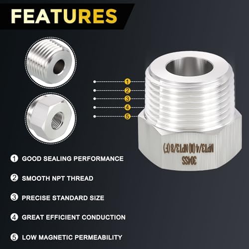 METALLIXITY 2PCS 3/4" MNPT x 3/8" FNPT Thread SUS304 Hex Bushing Extension | 304 Stainless Steel Pipe Fittings, Tube Adapters Convert for Water Line, Tub Spout/Shower Head