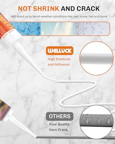 WELLUCK White Silicone Caulk, 100% Waterproof Silicone Sealant Adhesive Caulking,for RV, Kitchen,Bathroom, Window, Door, Glass,10.2FL.OZ/300ML (1Pack)