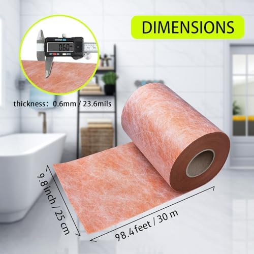 Waterproof Membrane 23.6mils 9.7in x 98Ft/81 Sq Ft Tile Membrane for Shower