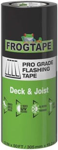 FrogTape Pro Grade Deck and Joist Flashing Tape - 12 Inch Width (12 in. x 50 ft) - All Weather & UV Resistant Linerless Tape for Decking, Wood, Beams with Advanced Acrylic Adhesive - 13 mils - Black