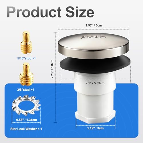 1 Sets Tub Stopper Bathtub Drain Stopper with 3/8'' and 5/16'' Thread Studs Adapter, Bathroom Tub Drain Stopper Compatible with K-1068204 (Brushed Nickel Cover)