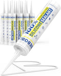 Silicone Caulk & Sealant White, 100% Waterproof Silicone Sealant, Shrink & Crack Proof, Silicone Caulking for Kitchen, Bathroom, RV, Interior & Exterior Use, 10.2 FL. OZ/300ML, 12 Pack