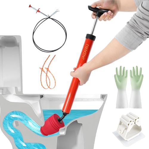 Toilet Plunger, High Pressure Air Plunger with Toilet Snake (Red)