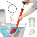 Toilet Plunger, High Pressure Air Plunger with Toilet Snake (Red)