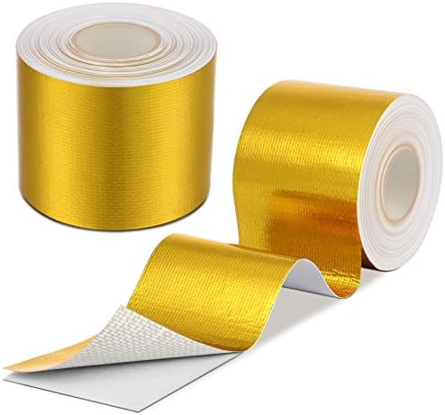 Zonon 2 Rolls Aluminum Foil Tape Heat Shield Tape Barrier Adhesive Reflective Fiberglass Thermal Insulation Reflective Material High Temp Protection (Gold,2 Inch X 32.8 ft)