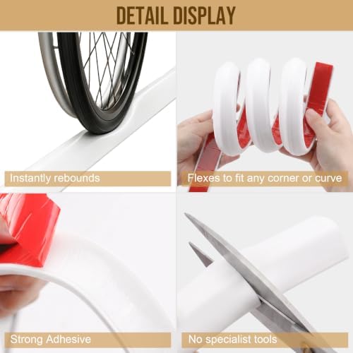 138in Shower Threshold Water Dam - Self-Adhesive Silicone Water Barrier for Wet/Dry Separation, Collapsible Seal Strip for Walk-In Showers, Bathtubs, Kitchen Sinks, Wheelchair Accessible Ramp Design