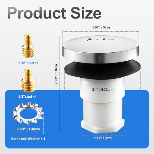 1 Sets Tub Stopper Bathtub Drain Stopper with 3/8'' and 5/16'' Thread Studs Adapter, Bathroom Tub Drain Stopper Compatible with K-1068204 (Chrome Cover)
