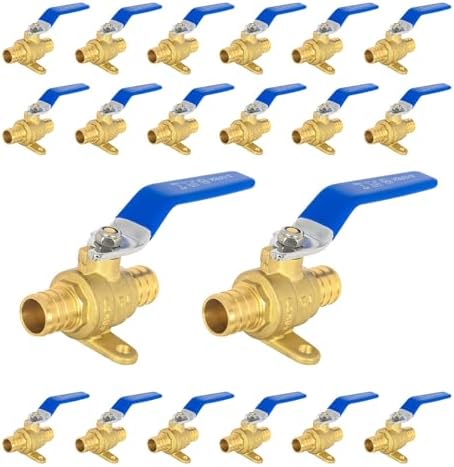 20-Pack Foskan PEX Crimp Drop Ear Full Port Ball Valve, 1" Brass Shut-off Valve for Hot and Cold Water Distribution