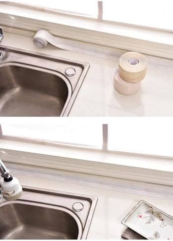 White Waterproof Caulk Tape PVC Self Adhesive Caulk Strip Joint Adhesive Shower Bathtub Joint Strip Bathroom Sealing Tape Kitchen Sealing Tape and Shower Tile Sealant