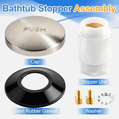 1 Sets Tub Stopper Bathtub Drain Stopper with 3/8'' and 5/16'' Thread Studs Adapter, Bathroom Tub Drain Stopper Compatible with K-1068204 (Brushed Nickel Cover)