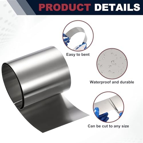 uxcell Stainless Steel Flashing Roll, 3.9in x 3.3ft Metal Roof Panels 0.3mm Waterproof Sheet Roll with Cut Proof Gloves for House Repair, Roof Flashing, Sealing Windows Doors