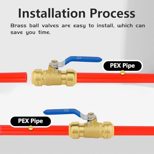 100-Pack Foskan Brass Push Fit Ball Valve with Disconnect Clip, 1/2" Push-to-Connect Full Port Shut-off Valve with Blue Handle for Hot and Cold Water Application