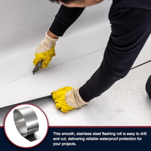 uxcell 2 Pcs Stainless Steel Flashing Roll, 5.9in x 3.3ft Metal Roof Panels 0.1mm Waterproof Sheet Roll with Cut Proof Gloves for House Repair, Roof Flashing, Sealing Windows Doors