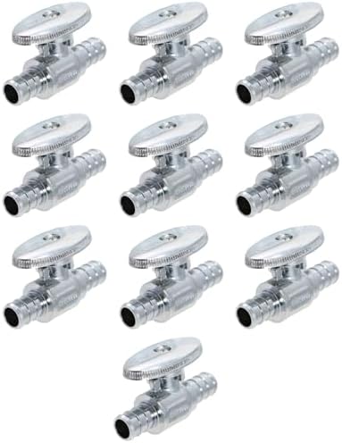 10 Pack XFITTING 1/2" Pex Mini Straight Ball Valve, Barb Crimp, Full Port