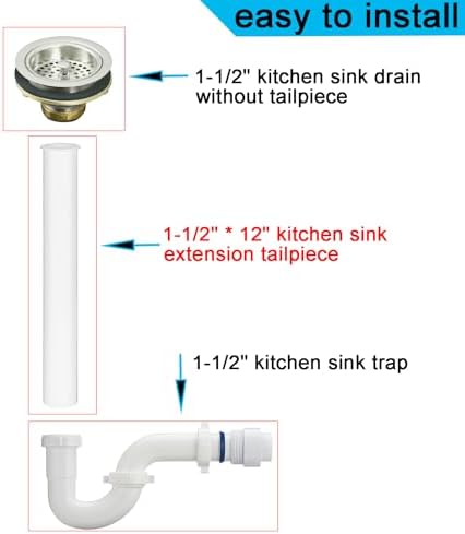 (1 Pack) Yariwiz White Sink Drain Extension Tailpiece 1 1/2 Inch x 12 inch Length for Kitchen Sink Drain Pipe Tubular KSD-006W