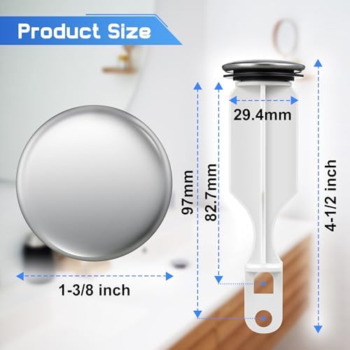 Enhon 2 Hole Pop Up Stoppers, Chrome Bathroom Sink Stopper fits Most Pop Up Drain Design, 4-1/2 Inch Tall, 1-3/8 Inch Cap Diameter, with Gasket Seal(6 Pack)
