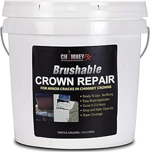 ChimneyRx 300014 Brushable Chimney Crown Repair – Elastomeric & Waterproof Coating for Crowns & Masonry - Fast-Setting & Long-Lasting Protection Crack & Leak Prevention - 2 Gallon