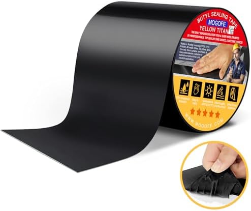 Yellow Titan RV Roof Sealant Tape Black 6 in x 50 ft Waterproof Tape | Camper Roof Sealant Tape,RV Roof Patch,RV Roof Repair Tape,Butyl Tape,40mil/1.0mm,Temp:-40°F–212°F,DualSeal Ultra-Bond Tech
