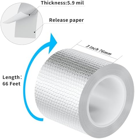 Fiberglass Aluminum Foil Tape 3 Inch x 66 Feet (5.9mil) – Heavy Duty HVAC Metal Tape,High Temp Waterproof Insulation Adhesive for Ductwork, Furnace, Dryer Vent, AC, Pipe Sealing & Repair