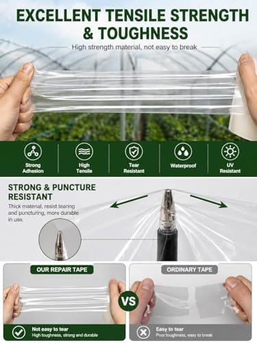 vensovo Greenhouse Covering Plastic Repair Tape - Heavy Duty Garden Green House Sheeting, Plastic Polyethylene Film Repair Tape (4"×164')