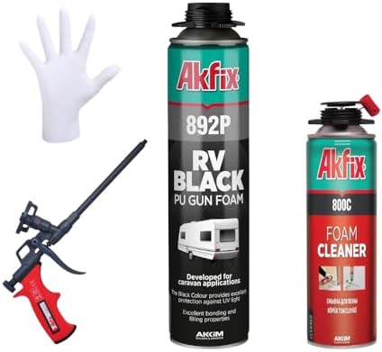 Akfix 892P Black Spray Foam Sealant (1x24oz)- UV Resistant Polyurethane Expanding Insulation, Waterproof, for RV, Pond, Waterfall & Landscape | Gun&Cleaner Included | 24oz 1 Pack