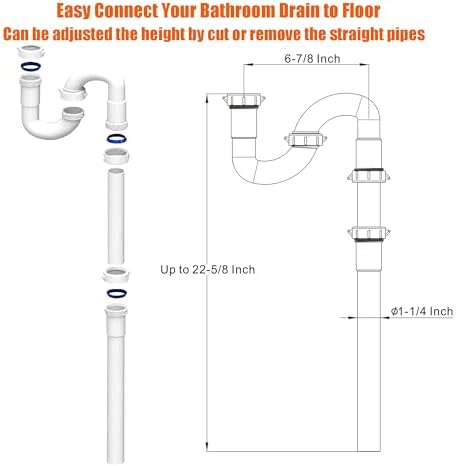 Bathroom Sink Drain Kit,for Most 1-1/4” Bathroom & Kitchen Sink Drain Repair,1-1/4” P Trap or S Trap Sink Plumbing Kit,Sink Pipe Replacement Parts