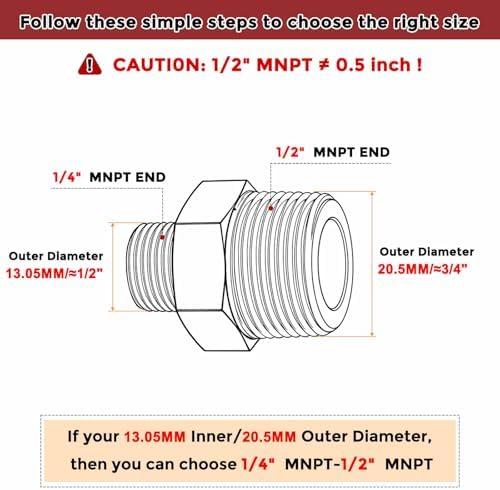 Pack of 3, 1/2" Male NPT To 1/4" Male NPT SUS304 Hex Nipple | Solid Male Pipe Adapter Hose Connectors for Pipe Repair, Bathroom Remodel, Tool Extensions, Compression, Irrigation