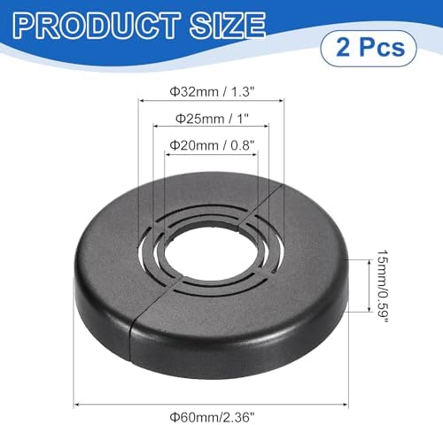 uxcell 2Pcs Wall Split Pipe Flanges, 0.59" Thick Plastic Cuttable Escutcheon Plate Plumbing Cover Fit 0.8"/1"/1.3" OD for Water Pipe Faucet Decoration, Silver