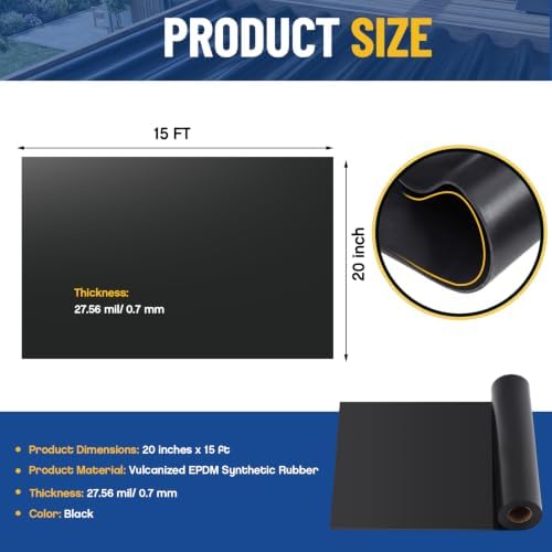 Epdm Rubber Roofing, Waterproofing Membrane, 27.5 Mil, 15 ft X 20 Inches