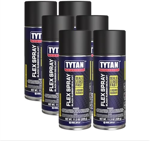 TYTAN Professional Flex Spray 11.3 oz Waterproof Rubberized Sealant Coating, Black – Flexible Leak Repair Spray for Roofs, Gutters, RVs, Pipes, Foundations & Cracks (6 Pack)