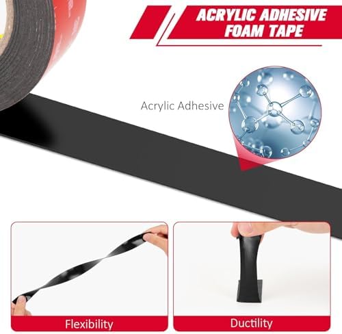 3M Double Sided Tape Heavy Duty 1/4'' x 15.4 Ft 5925 Black Heat Resistant | Waterproof Weather Resistant Foam Mounting Tape for Automotive Trim Car Emblem Badge Vent Visor LED Strip Mirror Wall Décor