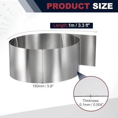 uxcell 2 Pcs Stainless Steel Flashing Roll, 5.9in x 3.3ft Metal Roof Panels 0.1mm Waterproof Sheet Roll with Cut Proof Gloves for House Repair, Roof Flashing, Sealing Windows Doors