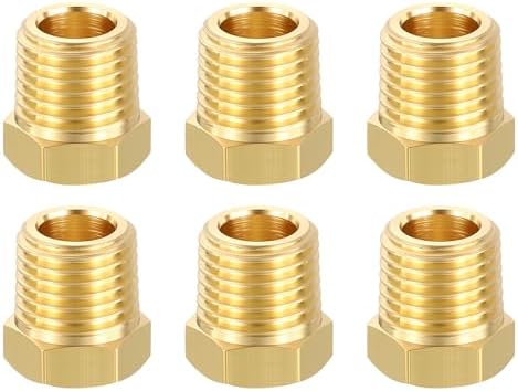 METALLIXITY 6PCS 1/4" MNPT x 1/8" FNPT Thread Brass Hex Bushing Extension | Brass Pipe Fittings, Tube Adapters Convert for Water Line, Tub Spout/Shower Head
