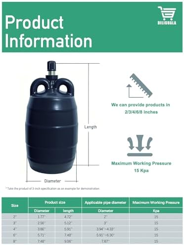 DILIGUALA Inflatable Pipe Plug (Airbag) for Drainage Pipe & Sewer Pipe, Water Shut Off Tool with Accessories - Plumbing Tool for Pipe Repair, Closed Water Testing & Temporary Blocking (4 inch)