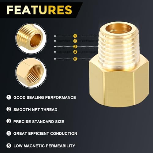METALLIXITY 1PCS 1/4" FNPT x 1/4" MNPT Thread Brass Hex Extension Adapters | Brass Pipe Fittings, Female to Male Adapters for Water Line, Tub Spout/Shower Head