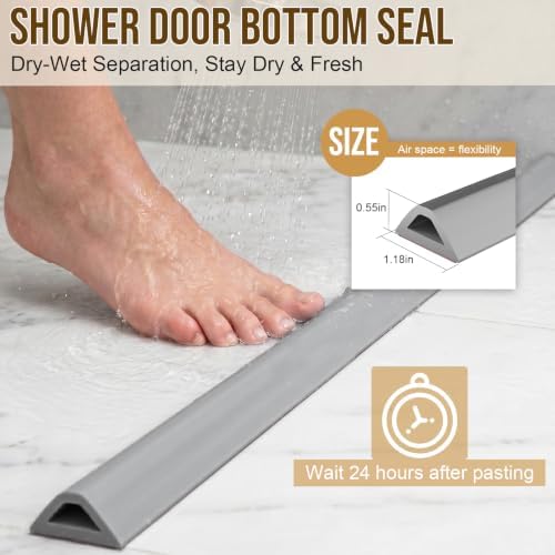 39in Shower Threshold Water Dam, Self-Adhesive Silicone Water Barrier for Wet/Dry Separation, Collapsible Seal Strip for Walk-In Showers, Bathtubs, Kitchen Sinks, Wheelchair Accessible Ramp Design