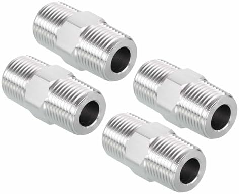 Pack of 4, 3/8" Male NPT To 3/8" Male NPT SUS304 Hex Nipple | Solid Male Pipe Adapter Hose Connectors for Pipe Repair, Bathroom Remodel, Tool Extensions, Compression, Irrigation