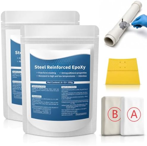 Strong Clay Iron Adhesive, Steel Reinforced Epoxy Putty, Repair Putty Waterproof, Heat Resistant Drillable, Filler for Metal PVC Pipe, Plastic Wood Ceramic, Easy Operation, Strong Adhesion (2PCS)