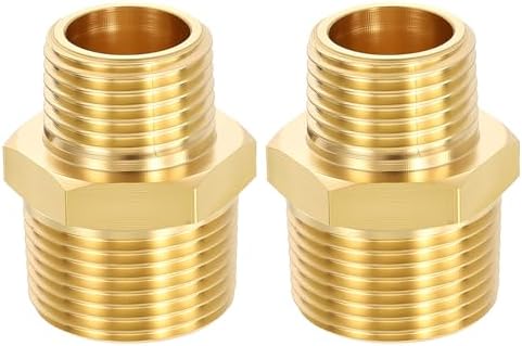METALLIXITY 2PCS 3/4" MNPT x 1/2" MNPT Thread Brass Hex Nipple Adapter | Male Straight Extension Adapters, Brass Pipe Fittings for Water Line, Tub Spout/Shower Head