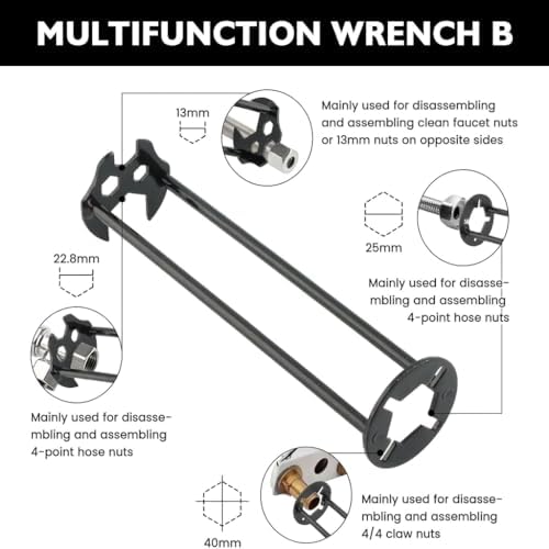Multifunctional Sink Wrench - 1 Pcs Basin Wrench Tool for Tight Spaces, Carbon Steel Faucet Wrench for Kitchen & Bathroom, Under Sink Wrench for Plumbing Installation & Repair (A)