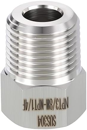 METALLIXITY 1PCS 3/8" MNPT x 1/4" FNPT Thread SUS304 Hex Bushing Extension | 304 Stainless Steel Pipe Fittings, Tube Adapters Convert for Water Line, Tub Spout/Shower Head